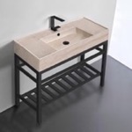 Scarabeo 5124-E-CON2-BLK Modern Beige Travertine Design Ceramic Console Sink and Matte Black Base